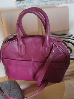 Aimee Kestenberg Burgundy Pebbled Leather Satchel